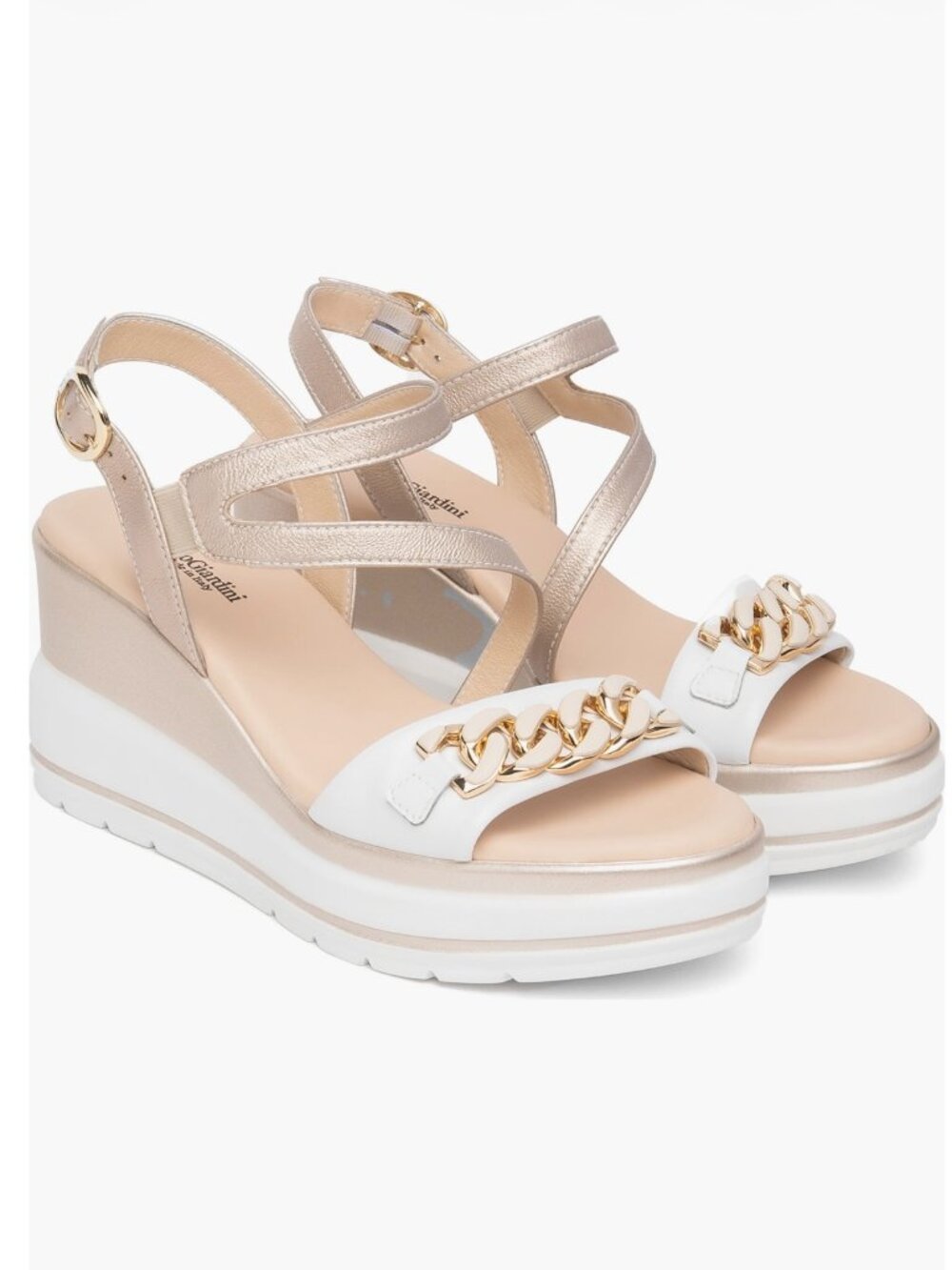 NeroGiardini Chain Ankle Strap Platform Wedge Sandal